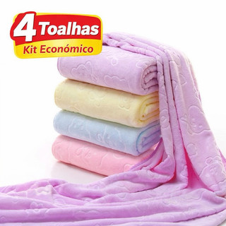 Kit 4 Toalhas de Banho Infantil 140x70cm Urso/Capivara Super Absorvente Macia Secagem Rápida Econômico