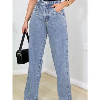 Calça Jeans Wide Leg Feminina com Brilho