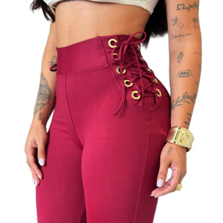 Calça Legging Modeladora Chapa Barriga Feminina Com Ilhós Lateral