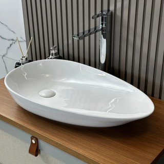 Cuba 59x35 de Porcelana Louça Balli Branco com Válvula Click Elegância Para seu Banheiro Lavabo