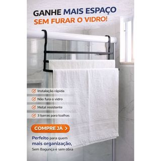 Suporte Toalha Triplo Duplo Sem Furo Banheiro Box Pendurar Preto Fosco 60cm Porta Promoção
