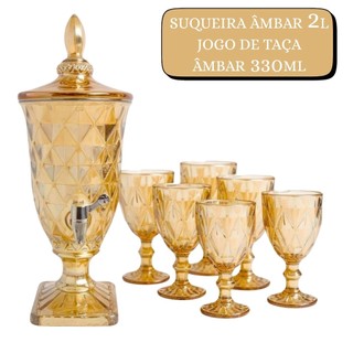 Suqueira de Vidro 2L ou 6 Taças 340ML Âmbar Designer Diamante ou Kit Taça + Suqueira  Premium