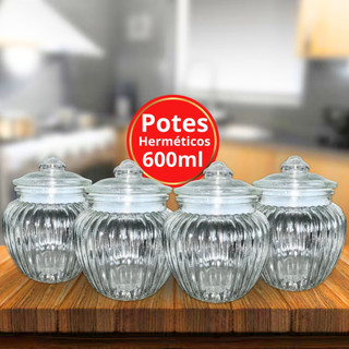 Pote de Vidro Canelado 600ml Conservação com Vedação Anti-inseto Kit ou Avulso