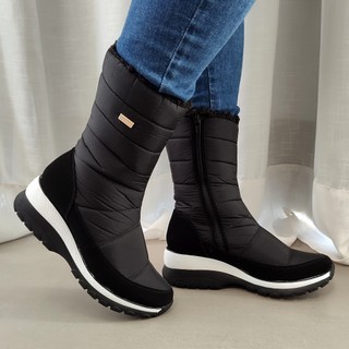 Bota Llao Nobuck Nylon Preta Peluciada Com Lã Pelinhos