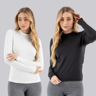 Kit 2 Blusa Térmica Segunda Pele Feminina Manda Longa Peluciada Suplex Confortável Inverno