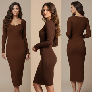 Vestido modal gola coração blogueira Tricot mid
