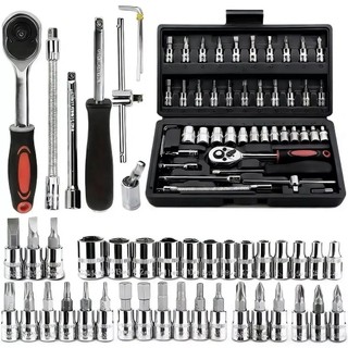 Kit De Ferramentas 46 Peças Jogo De Soquetes Chave Catraca Reversível Com Maleta Jogo Completo