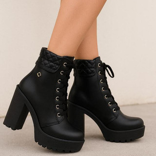 Coturno Bota Feminina Salto Plataforma Alto Cano Medio Confortavel Moda Lançamento Marrom Tendência