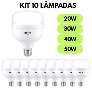 Kit 10 Lâmpadas Led Bulbo 20w, 30w, 40w, 50w Fria E27 Branco Frio 6500k E27
