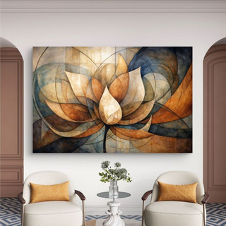 Quadro Flor De Lótus Abstrata Moderna Tons Terrosos Horizontal MDF 110x70 Decoração Para Sala Quarto