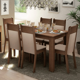 Conjunto Sala Jantar Jaíne Madesa Mesa Tampo de Madeira com 6 Cadeiras Rustic/Crema/Sintético Bege