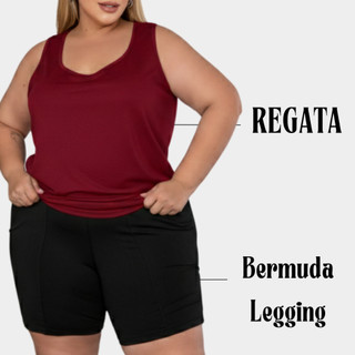 Kit Bermuda Legging e Regata Plus Size Femininas Conforto e Estilo Treino Academia GG ao G4 Dry FIT