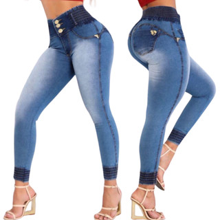 Calça Jeans Feminina Cintura Alta Modeladora Levanta Bumbum Skinny Premium