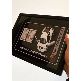 Quadro Decorativo Porsche e Dólares (MDF + Vidro) Premium