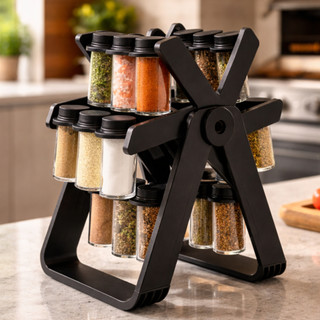 Porta Condimentos Giratório com Tampa Duas Aberturas 18 Potes 85ml Organizador de Temperos