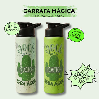 Garrafa de Água Personalizada Mágica | Muda de Cor com Água Gelada | Squeeze de Alumínio 750ml