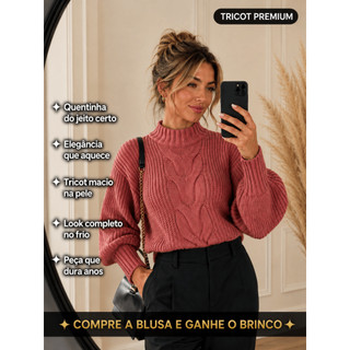Blusa Feminina Tricô Inverno Suéter Manga Longa  Tricot Premium Outono Inverno 2026 Lançamento