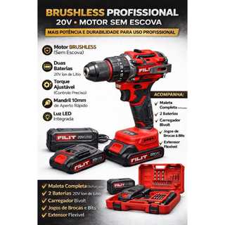 Parafusadeira e Furadeira 21V Brushless (Sem Escova) + 2 Baterias + Maleta Completa
