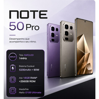 Infinix Note 50 Pro 4.5G NFC 256GB+8GB RAM Smartphone Sem Fio Bateria 5200mAh Dual SIM Celular Desbloqueado