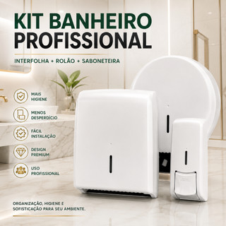 Kit Suporte Banheiro Interfolha Rolão Saboneteira Banheiro Comercial Clínica Restaurante Nobre