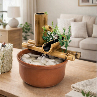 Fonte Decorativa De Mesa Agua Cascata Feng Shui Bambu 19cm