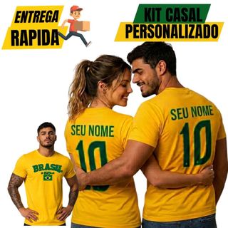 Kit C/2 Camisa Personalizada Casal Brasil 100% Algodão Copa Torcedor Camisa Masculina Feminina