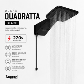 Chuveiro Ducha Eletrônica Quadratta 7.700W Black Zagonel 220v