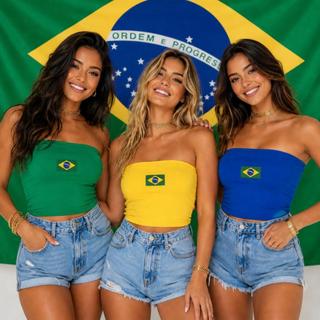 KIT 2 CROPED CORES DO BRASIL COPA TOMARA QUE CAIA VERDE E AMARELO SUPLEX BÁSICO BLOGUEIRINHA B