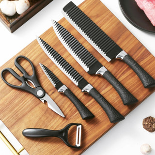 Jogo De Facas Gourmet Cozinha Moderna Cabo Cor Preto Laminas Aço Inoxidável 6pçs Cor Preto