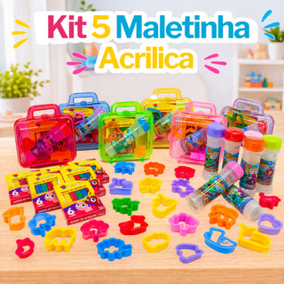 Kit 5 Massinha de Modelar + 5 Bolha de Sabão + 10 Cortador  + 5 Maletinha de Acrílico lembrancinha