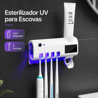 Aplicador Pasta de Dente Suporte Dispenser Escova Automático Com Esterilizador Porta Escova