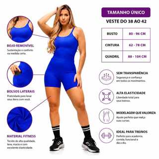 Macacão Feminino Premium – Macaquinho Casual  - Treinos fitness corrida CrossFit Academia Com bolso