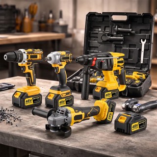 Kit De Ferramentas A Bateria 48v Brushless Com Maleta Profissional Parafusadeira Martelete Impacto