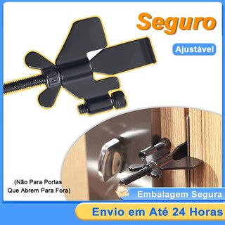 Fechadura Trava Portátil De Segurança Porta De Hotel Aço Inox Tranca Ajustavel Anti Roubo