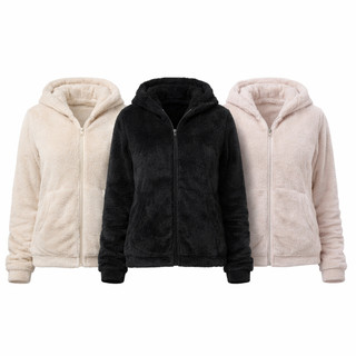 Jaqueta Feminina Fleece com Capuz e Zíper Manga Longa Quentinha Confortável