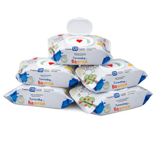 Kit 5 Toalhas Umedecidas Turminha da Bagunça 120 Folhas Tampa Flip Top