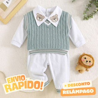 Conjunto Pagão Suéter Premium Gola Bordada Bebê Suéter + Body + Calça Masculino Tamanho Único RN