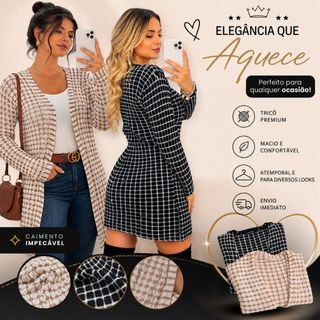 Kimono Tricô Feminino Cardigan Meia Estação Casaco Manga Longa 1/2un Cardigã Tricot Blusa Feminina