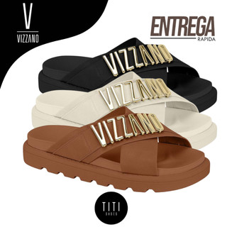 Sandália Papete Vizzano Feminina Original Flatform Tira em X Confortável Metalizada Casual