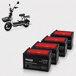 Kit 4 Baterias Bikelete 12v 15ah Ciclo Profundo Bike Elétrica