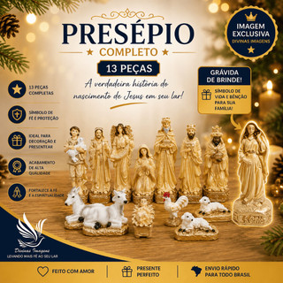 Presépio de Natal Completo 13 Peças 15cm Gesso Resinado com Detalhes Realistas e Alta Durabilidade