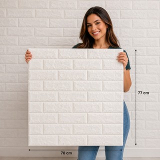 Kit Placa 3D Tijolinho 70x77 cm Autocolante com Espuma Revestimento de Parede Decorativo Sala Quarto