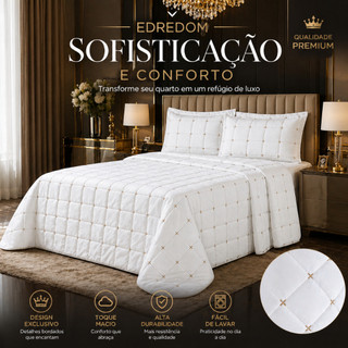 Kit Colcha Cobre Leito Luxo Edredom Micropercal 400 Fios Ultra Macio Casal Queen 3 Peças