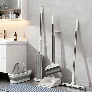 Kit Limpeza Doméstica Completo 5 em 1: Vassoura + Mop Flat Microfibra + Balde Dobrável para Cozinha e Banheiro S7/S10