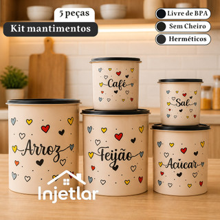 Kit potes mantimentos cozinha com 5 peças para armazenar alimentos