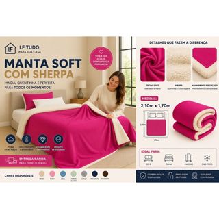 Coberdrom Casadinho Manta Soft e Sherpa Solteito Medidas 2.10m x 1.70m super macio luxo