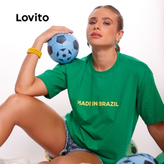 Lovito Camiseta Casual Feminina Brasil Core Copa do Mundo Made In Brazil TSB17351765