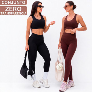 Conjunto Feminino Academia Top + Calça Legging Fitness Treino Zero Transparência