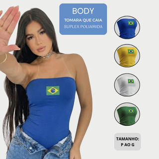 Body Tomara Que Caia Brasil Feminino Suplex Poliamida Estampa Bandeira Copa Verão