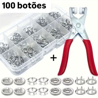 Alicate Aplicador de Ilhóes C/ 100 Botões De Metal Alicate de Aplicação de Botão de Pressão Tic-Tac Ajuste de Roupas